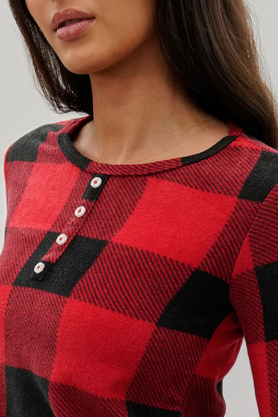 Canada Weather Gear Plaid Henley Pajama Top - Red - Womens Pajamas - Fairweather
