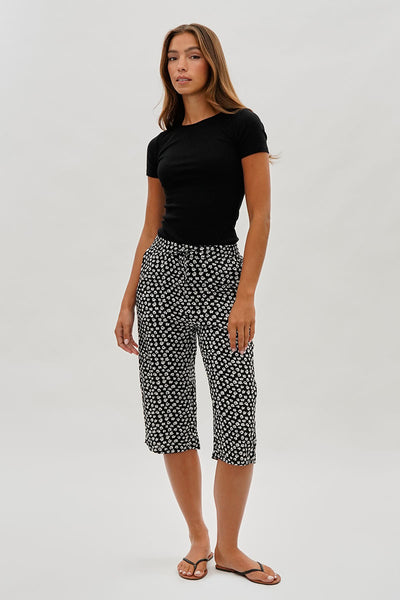 International INC Company Floral Tie Waist Capris - Black - Womens Shorts & Capris - Fairweather
