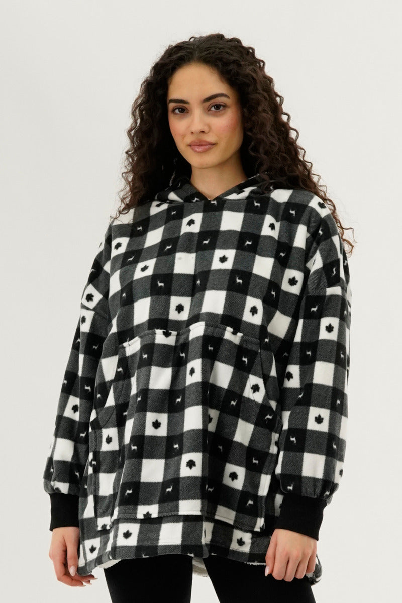 Canada Weather Gear Plaid Oversided Hooded Pajama Top - Black - Womens Pajamas - Fairweather