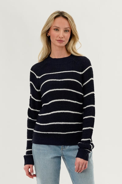 International INC Company Striped Knit Crewneck Pullover Sweater - Navy - Womens Pullover Sweaters - Fairweather
