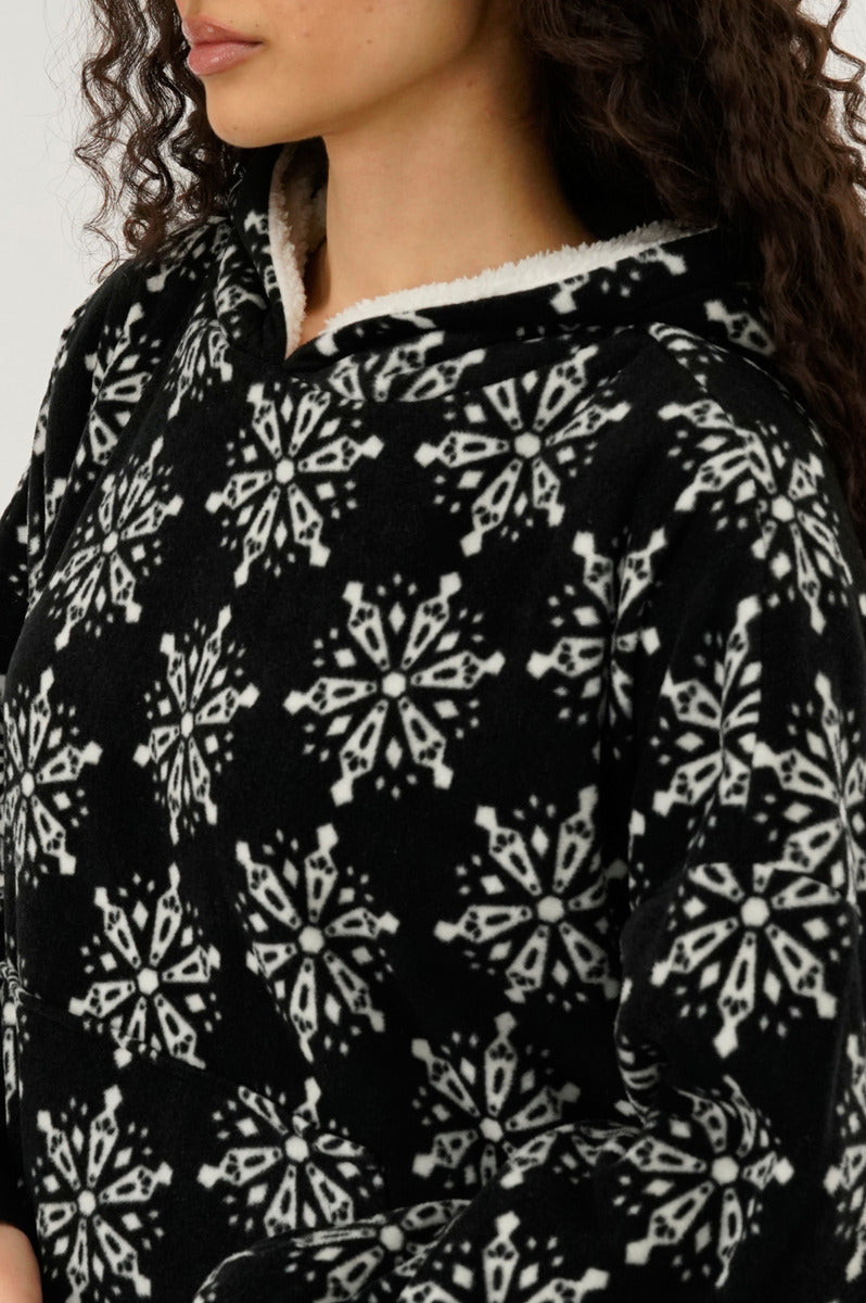 Canada Weather Gear Festive Print Oversided Hooded Pajama Top - Black - Womens Pajamas - Fairweather