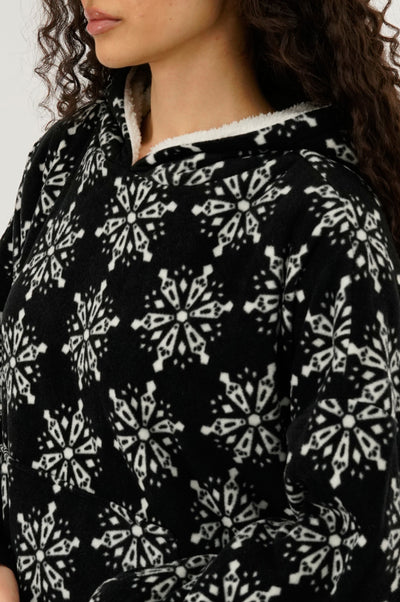 Canada Weather Gear Festive Print Oversided Hooded Pajama Top - Black - Womens Pajamas - Fairweather