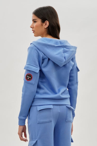 Fahrenheit Utility Pocket Zip Up Hoodie - Blue - Womens Hoodies & Sweatshirts - Fairweather