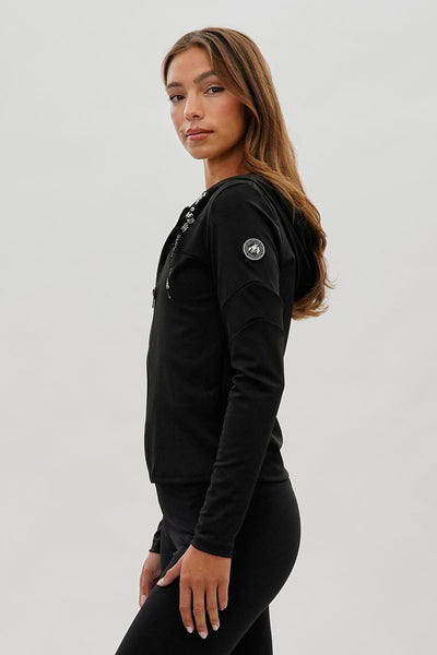 Super Triple Goose Zip Up Mesh Detail Hoodie - Black - Womens Hoodies & Sweatshirts - Fairweather