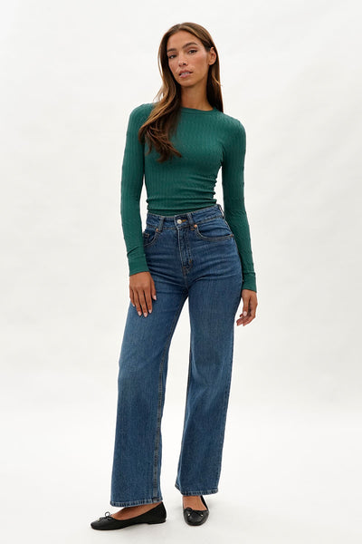 International INC Company Ribbed Crew Neck Long Sleeve Top - Green - Womens Long Sleeve Tops - Fairweather