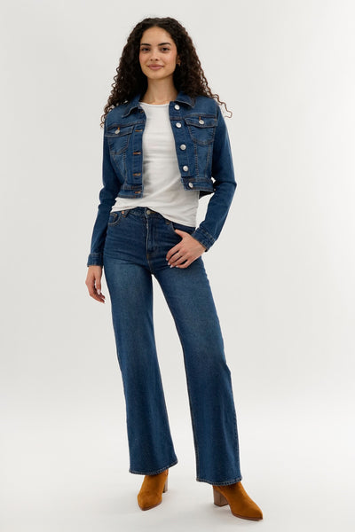 New Look Cropped Button Down Denim Jacket - Blue