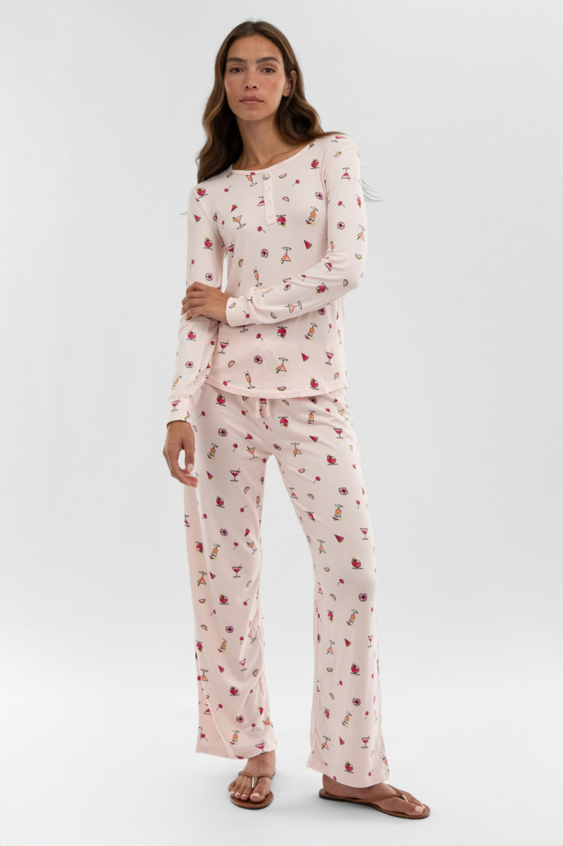 Canada Weather Gear Drink Print Henley Pajama Top - Blush - Womens Pajamas - Fairweather