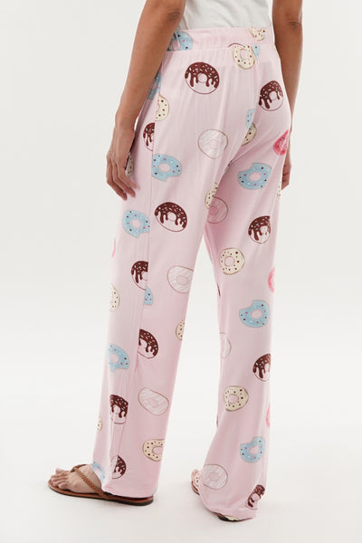 Canada Weather Gear Doughnut Print Wide Leg Pajama Pants - Pink - Womens Pajamas - Fairweather