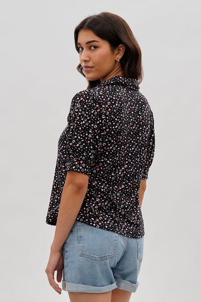 International INC Company Floral Puffer Sleeve Blouse - Black - Womens Shirts & Blouses - Fairweather