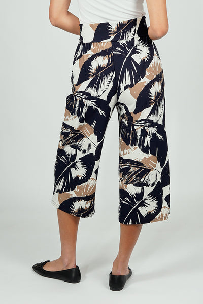 Beechers Brook Leaf Print Fold Over Cropped Pants - Navy - Womens Pants - Fairweather