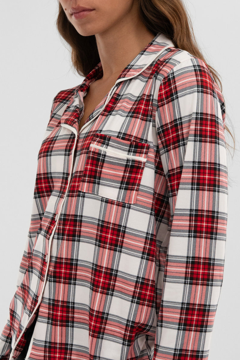 Canada Weather Gear Plaid Button Down Pajama Top - White - Womens Pajamas - Fairweather