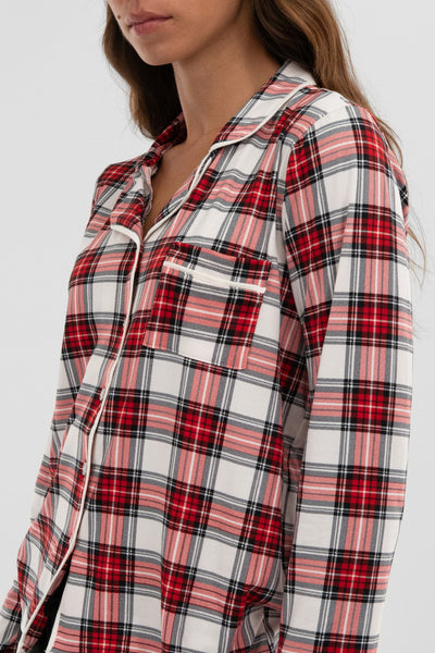 Canada Weather Gear Plaid Button Down Pajama Top - White - Womens Pajamas - Fairweather