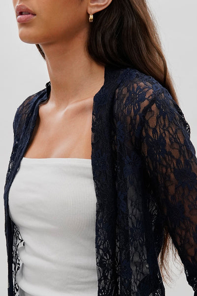 Impress Floral Lace Shrug Cardigan - Navy - Womens Cardigans - Fairweather