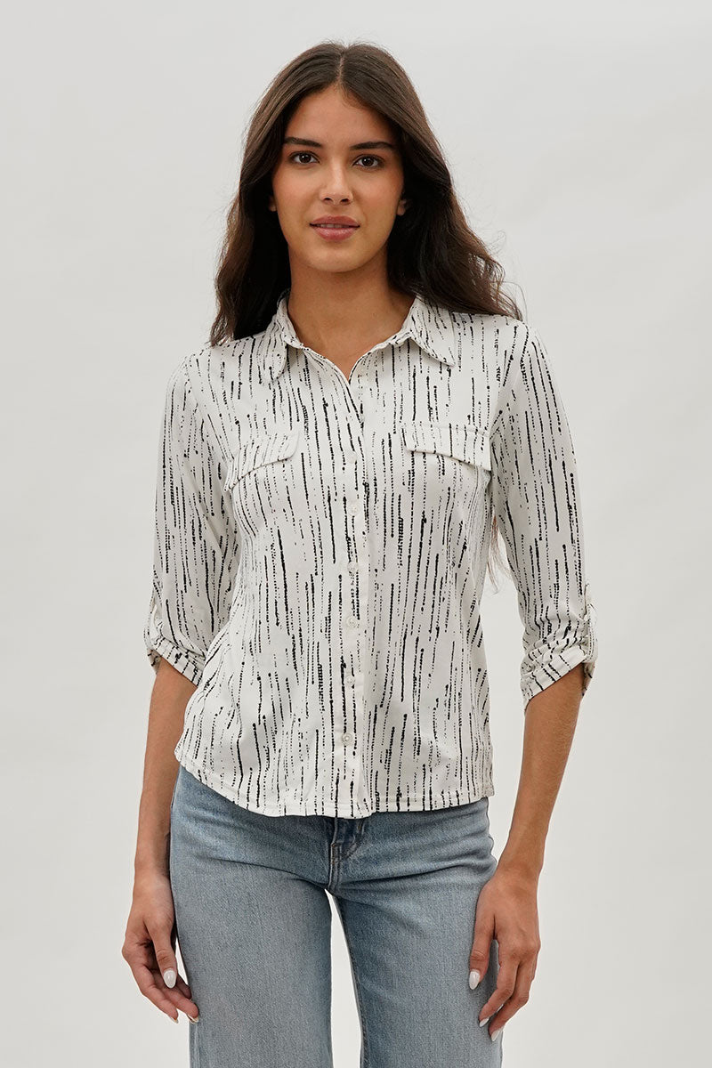 Majora Patterned Collared Blouse - White - Womens Shirts & Blouses - Fairweather
