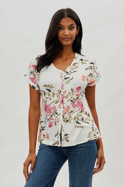International INC Company Floral Button Up Tee - White - Womens Tees & Tank Tops - Fairweather