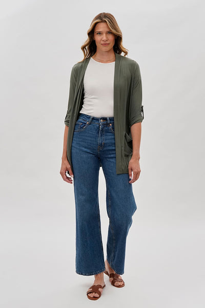 Costa Blanca Open Lightweight Wrap Cardigan - Olive - Womens Cardigans - Fairweather