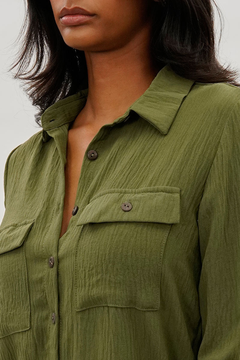 Stylexchange Vintage Button Up Utility Shirt - Olive - Womens Shirts & Blouses - Fairweather