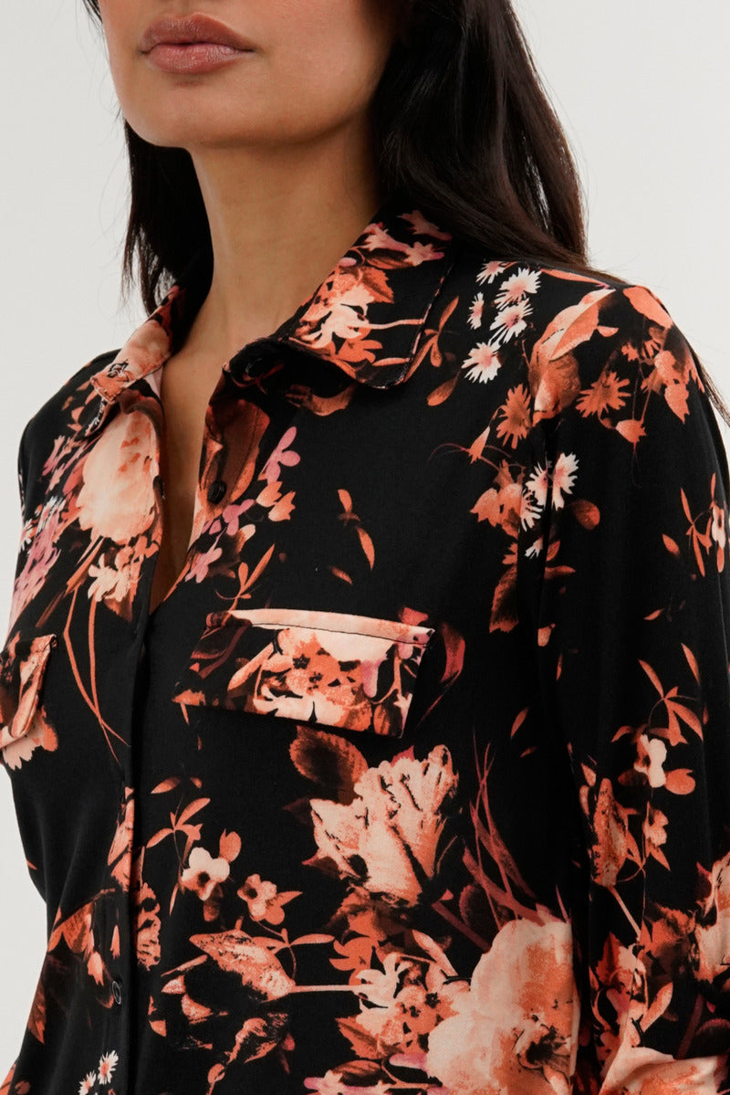 International INC Company Floral Button Down Shirt - Black - Womens Shirts & Blouses - Fairweather