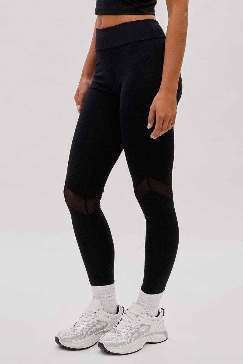 Super Triple Goose Mesh Detail Leggings - Black - Womens Leggings - Fairweather