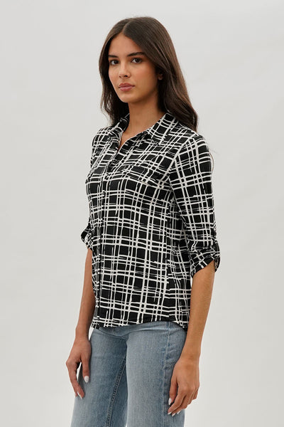 Majora Patterned Collared Blouse - Black - Womens Shirts & Blouses - Fairweather