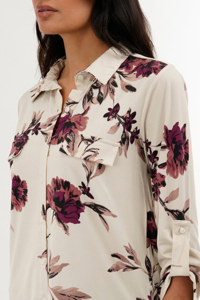International INC Company Floral Button Down Shirt - Beige - Womens Shirts & Blouses - Fairweather