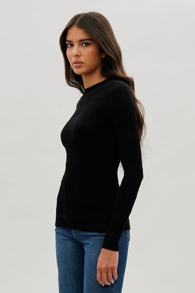 International INC Company Ribbed Crewneck Long Sleeve Top - Black - Womens Long Sleeve Tops - Fairweather
