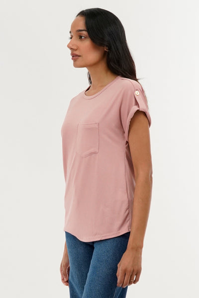 Costa Blanca Basic Cap Sleeve Tee - Pink - Womens Tees & Tank Tops - Fairweather