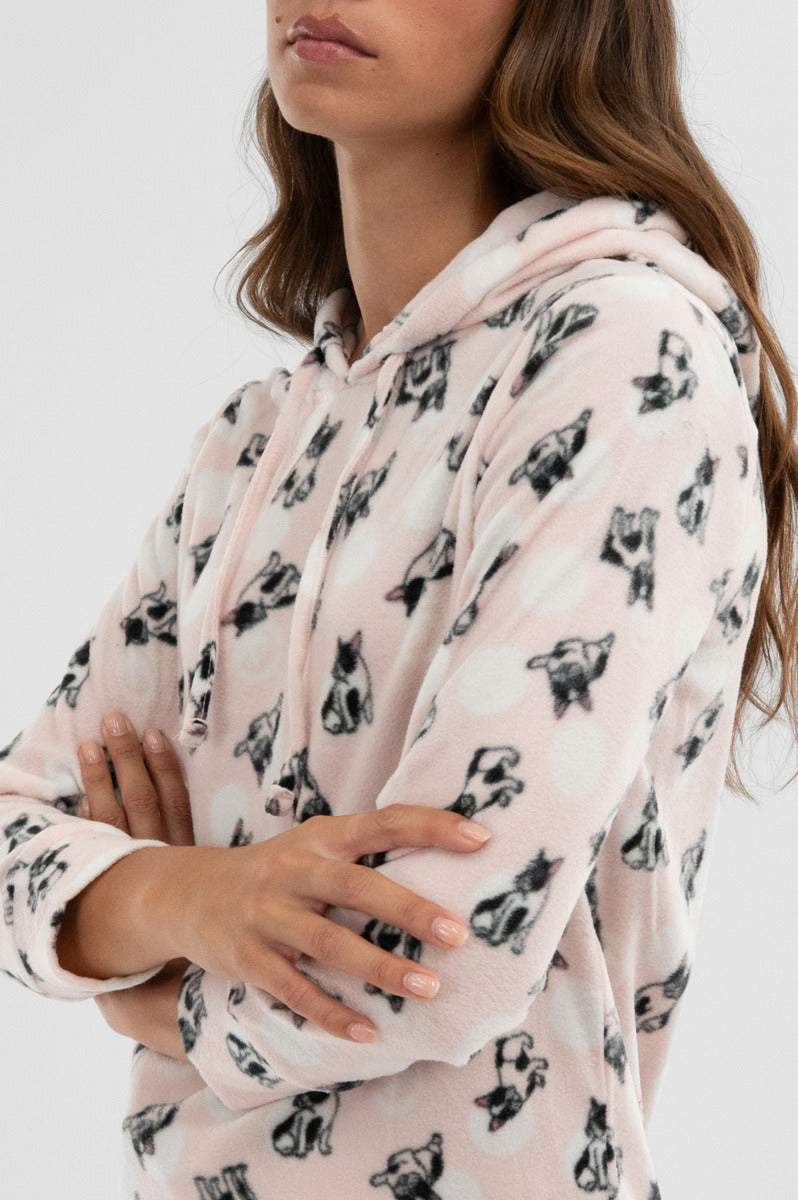 Canada Weather Gear Dog Print Hooded Pajama Top - Blush - Womens Pajamas - Fairweather
