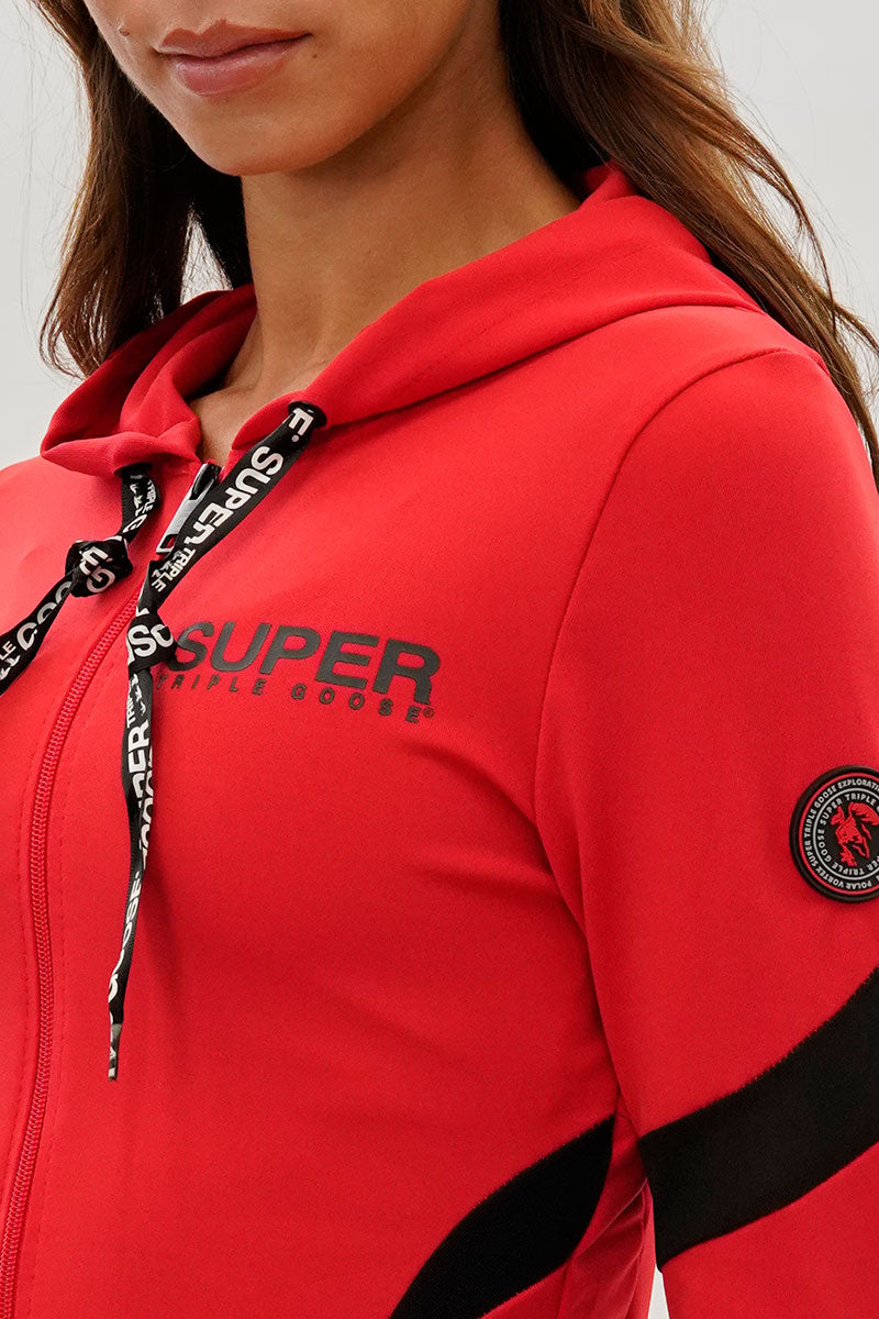 Super Triple Goose Zip Up Active Hoodie - Red - Womens Hoodies & Sweatshirts - Fairweather