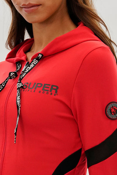 Super Triple Goose Zip Up Active Hoodie - Red - Womens Hoodies & Sweatshirts - Fairweather