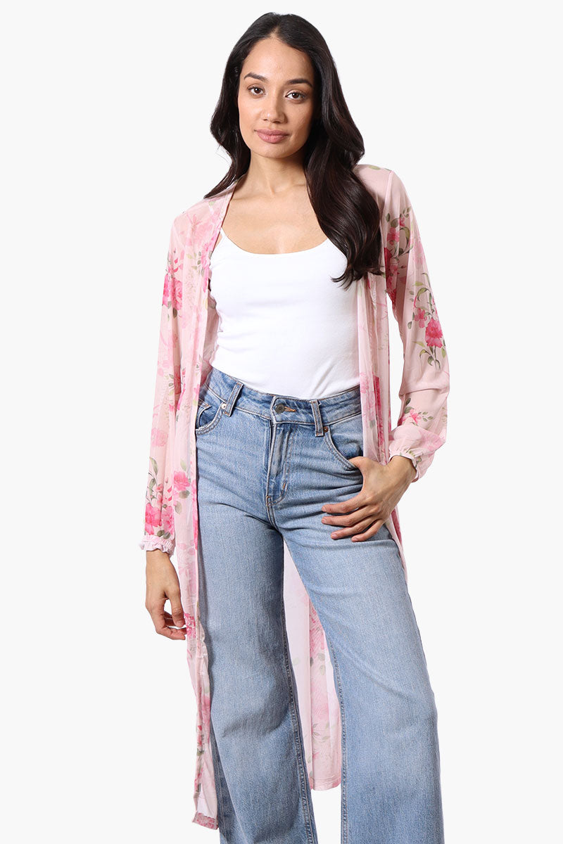 Stylexchange Floral Long Sleeve Sheer Duster Cardigan - Pink - Womens Cardigans - Fairweather