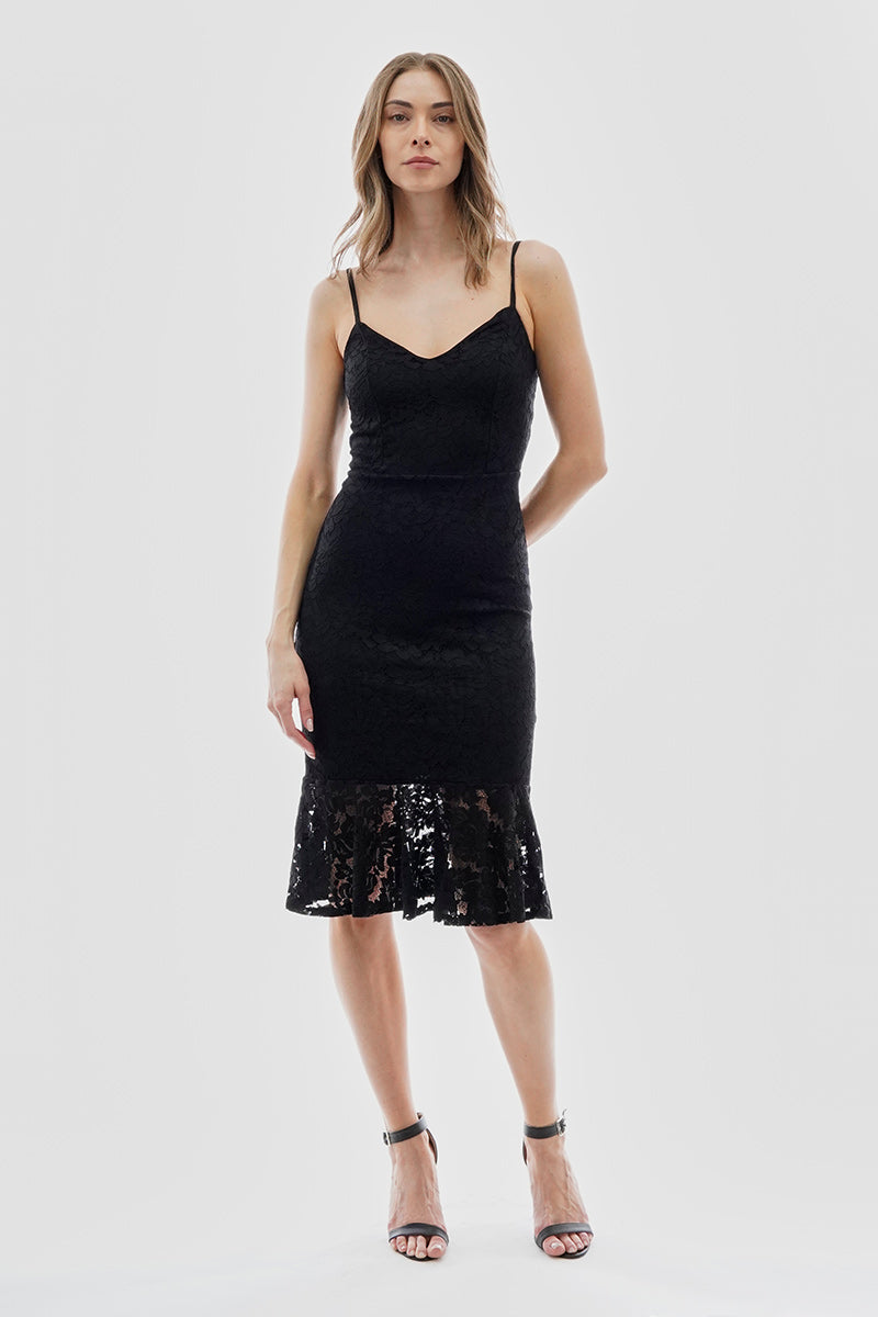 Costa Blanca Floral Lace Flounce Hem Cocktail Dress - Black - Womens Cocktail Dresses - Fairweather