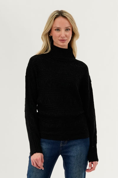 Beechers Brook Cable Knit Mock Neck Pullover Sweater - Black - Womens Pullover Sweaters - Fairweather