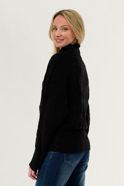 Beechers Brook Cable Knit Mock Neck Pullover Sweater - Black - Womens Pullover Sweaters - Fairweather