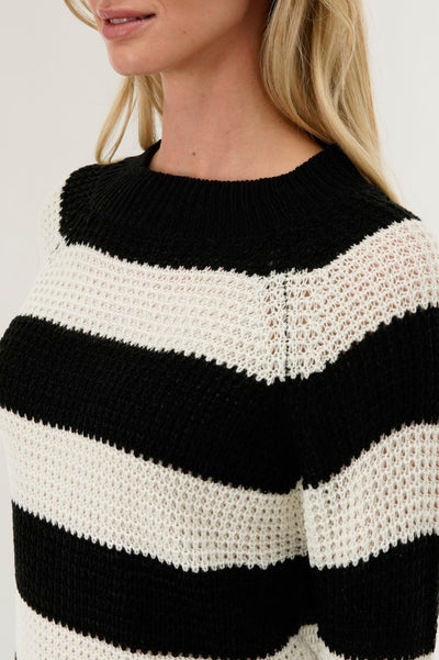 International INC Company Striped Knit Crewneck Pullover Sweater - Black - Womens Pullover Sweaters - Fairweather