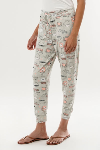 Canada Weather Gear Coffee Print Tie Waist Pajama Pants - Grey - Womens Pajamas - Fairweather