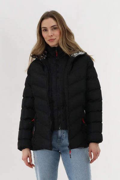 Canada Weather Gear Quilted Puffer Double Zip Bomber Jacket - Black - Womens Bomber Jackets - Fairweather