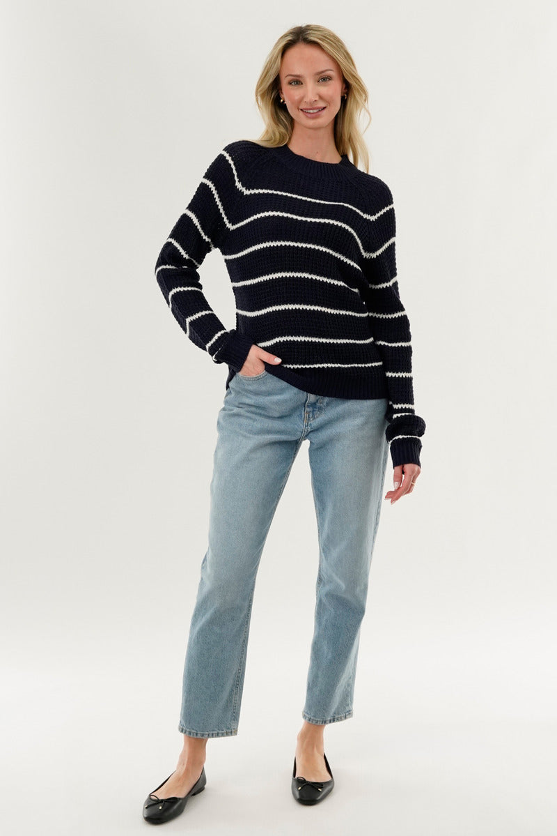 International INC Company Striped Knit Crewneck Pullover Sweater - Navy - Womens Pullover Sweaters - Fairweather