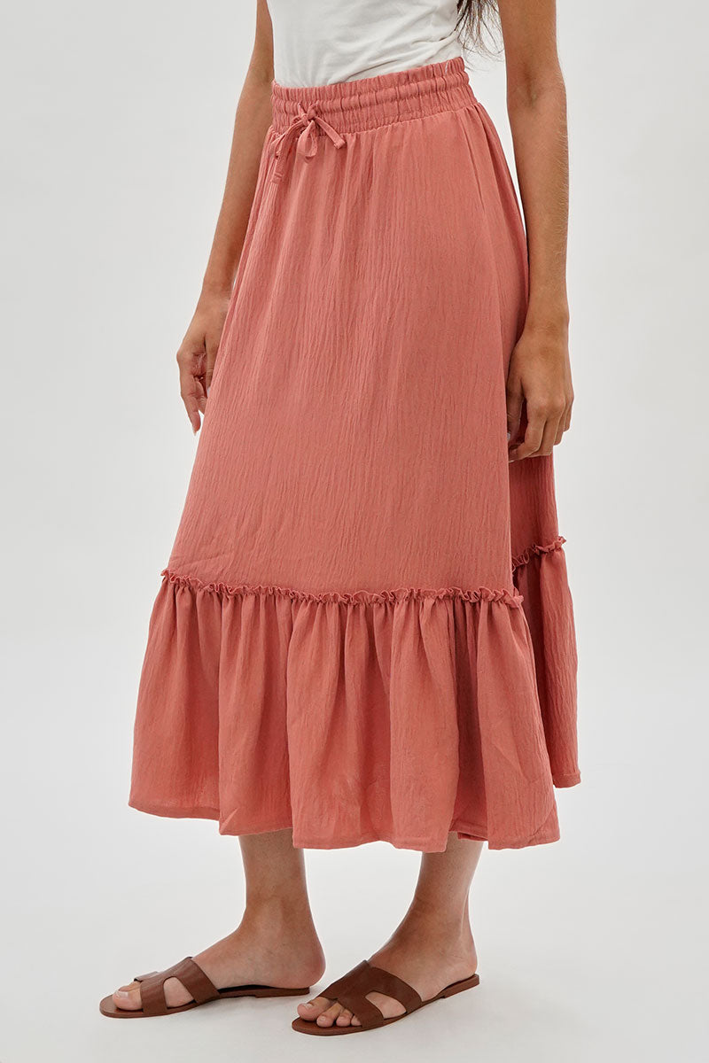 Stylexchange Vintage Tiered Cinched Skirt - Coral - Womens Skirts - Fairweather