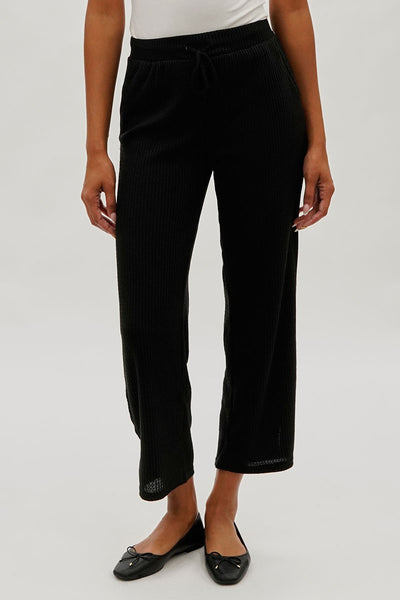 Fahrenheit Waffle Knit Tie Waist Pants - Black - Womens Pants - Fairweather