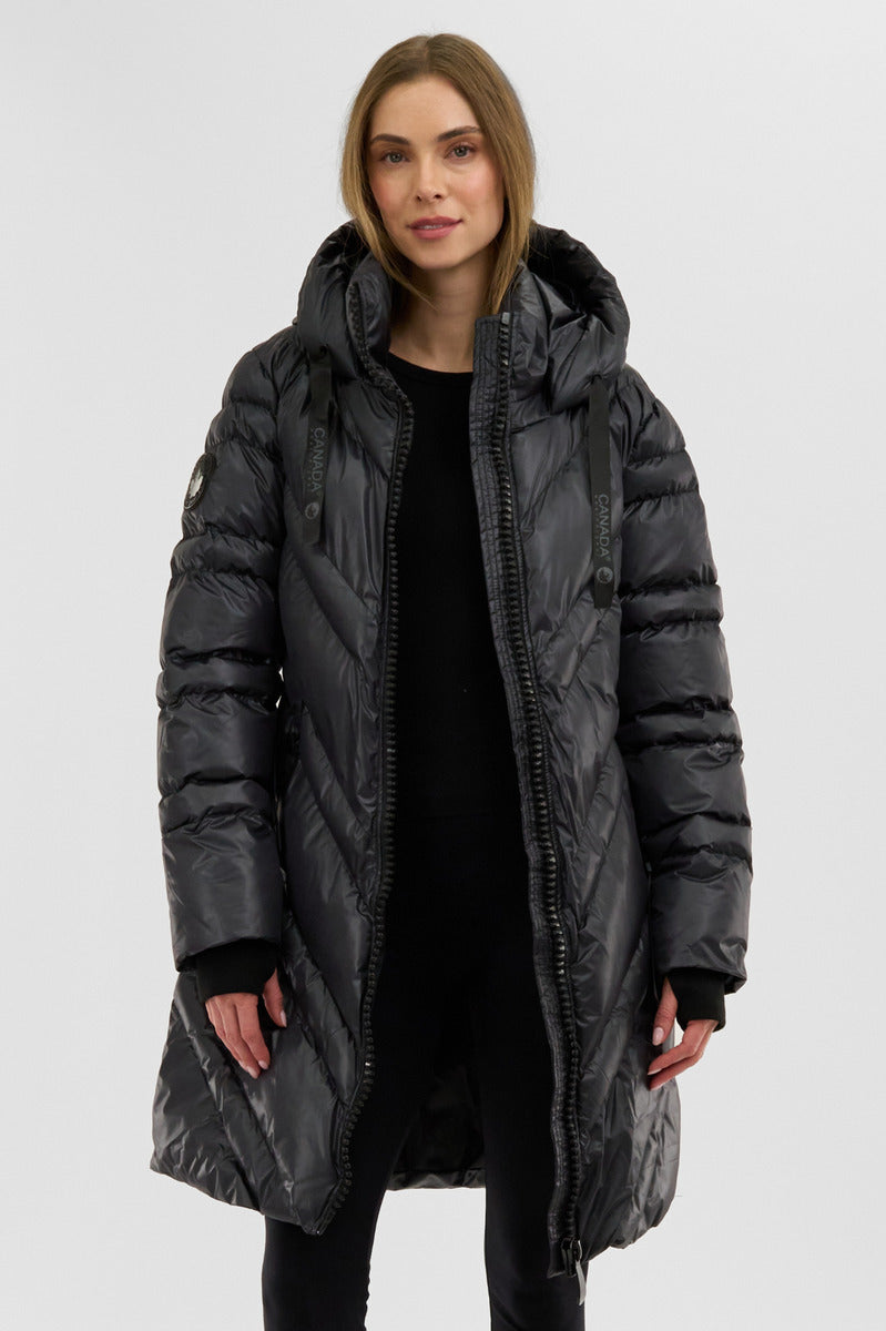 Canada Weather Gear Chevron Quilted Long Parka Jacket - Black - Womens Parka Jackets - Fairweather