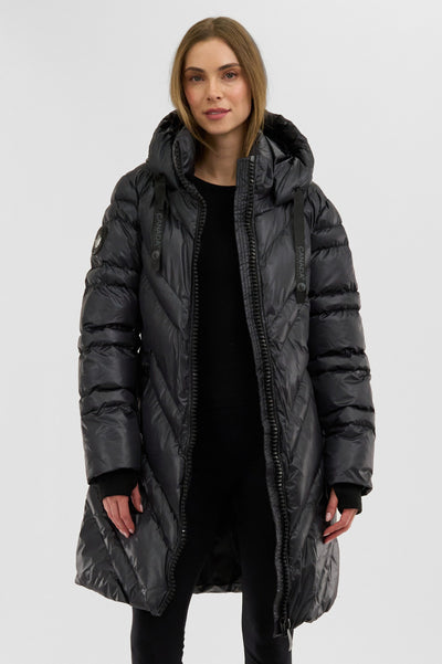 Canada Weather Gear Chevron Quilted Long Parka Jacket - Black - Womens Parka Jackets - Fairweather