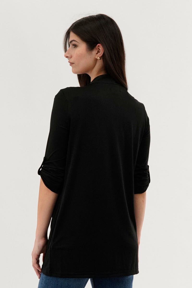 International INC Company Roll Up Sleeve Wrap Cardigan - Black