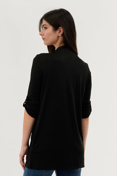 International INC Company Roll Up Sleeve Wrap Cardigan - Black