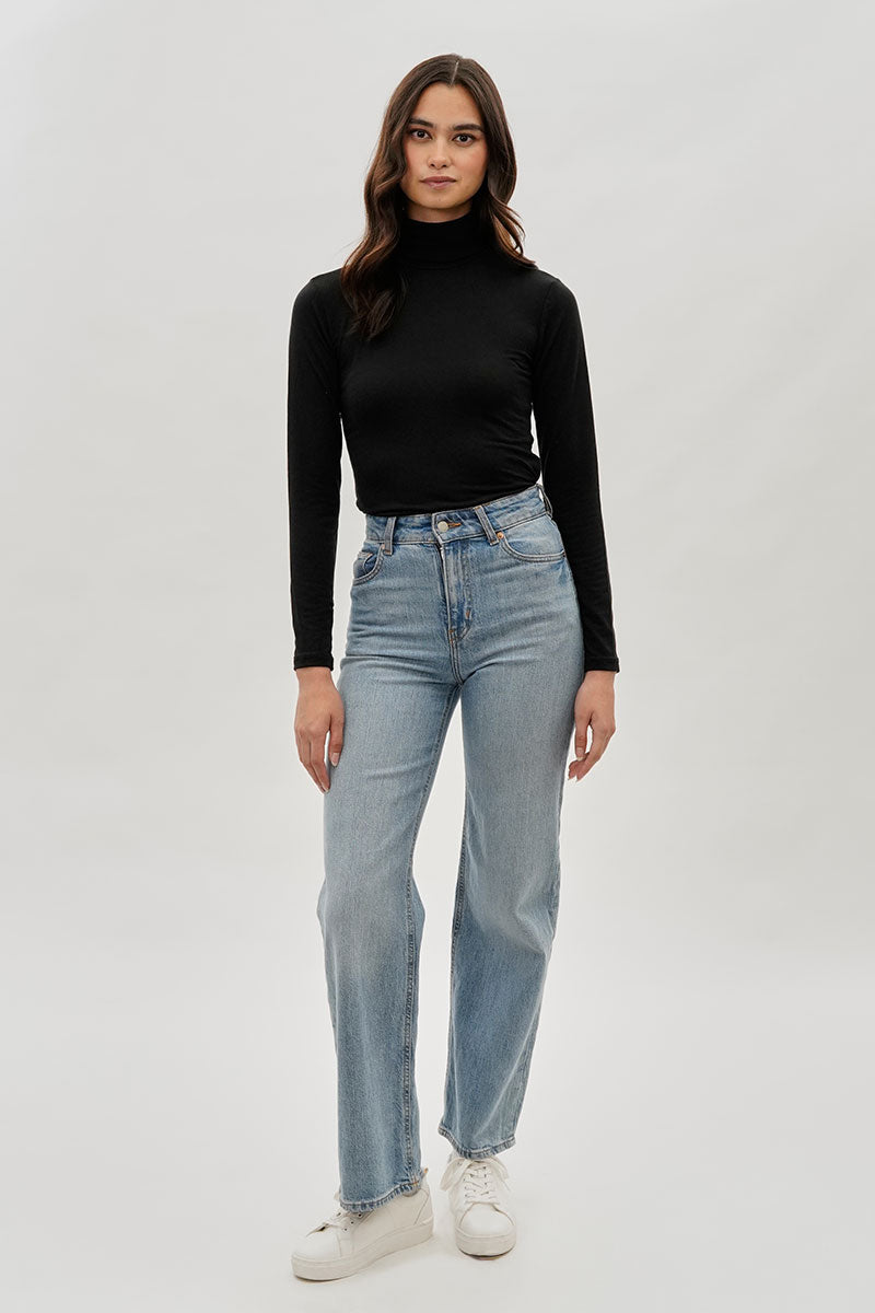 Magazine Cinched Side Turtleneck Long Sleeve Top - Black - Womens Long Sleeve Tops - Fairweather