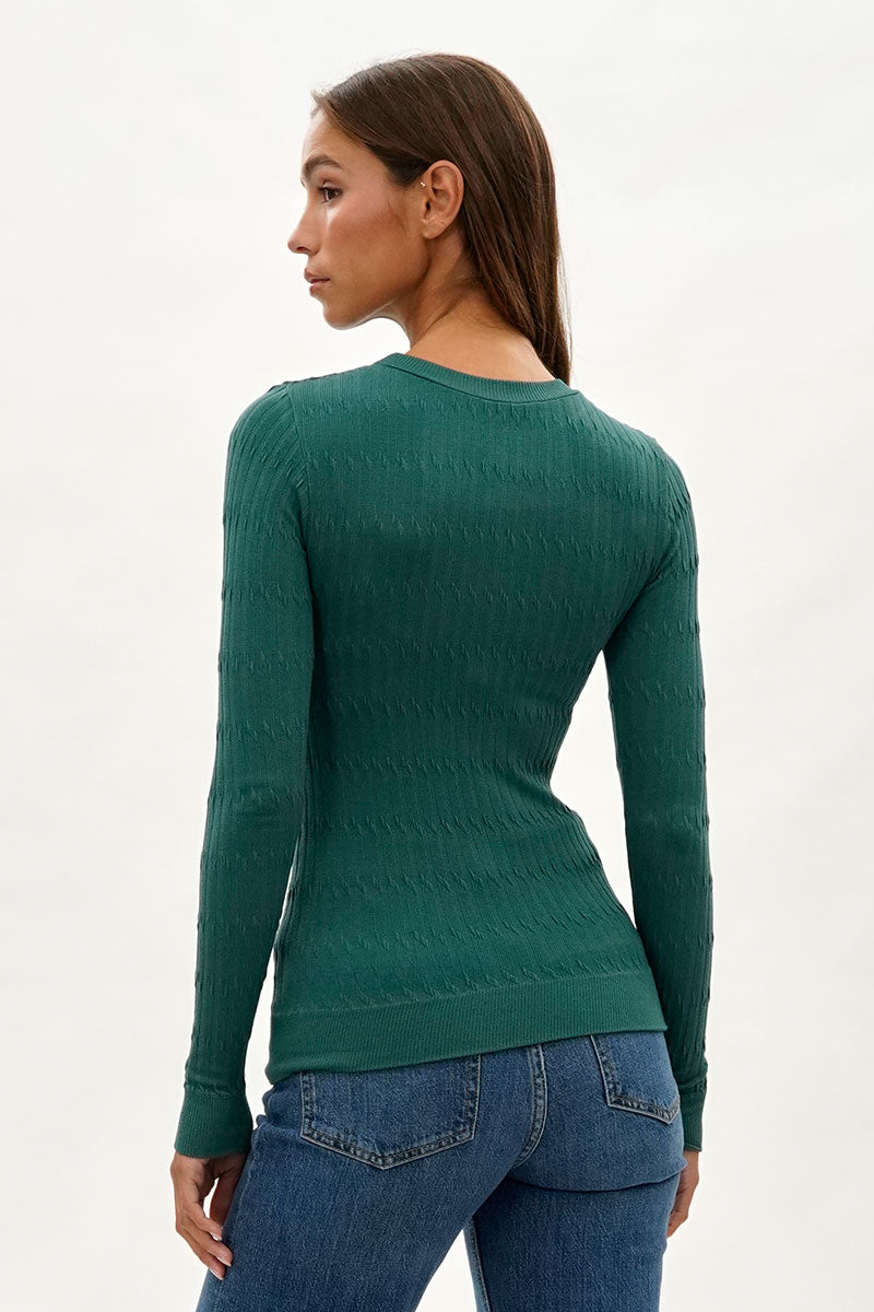International INC Company Ribbed Crew Neck Long Sleeve Top - Green - Womens Long Sleeve Tops - Fairweather