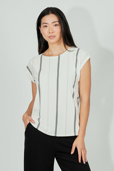 Beechers Brook Striped Circle Neck Tee - White - Womens Tees & Tank Tops - Fairweather