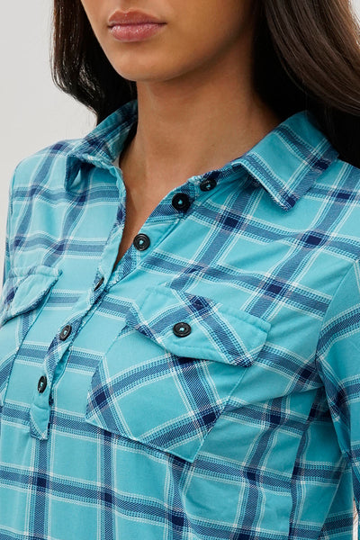 Urbanology Plaid Button Down Shirt - Blue - Womens Shirts & Blouses - Fairweather