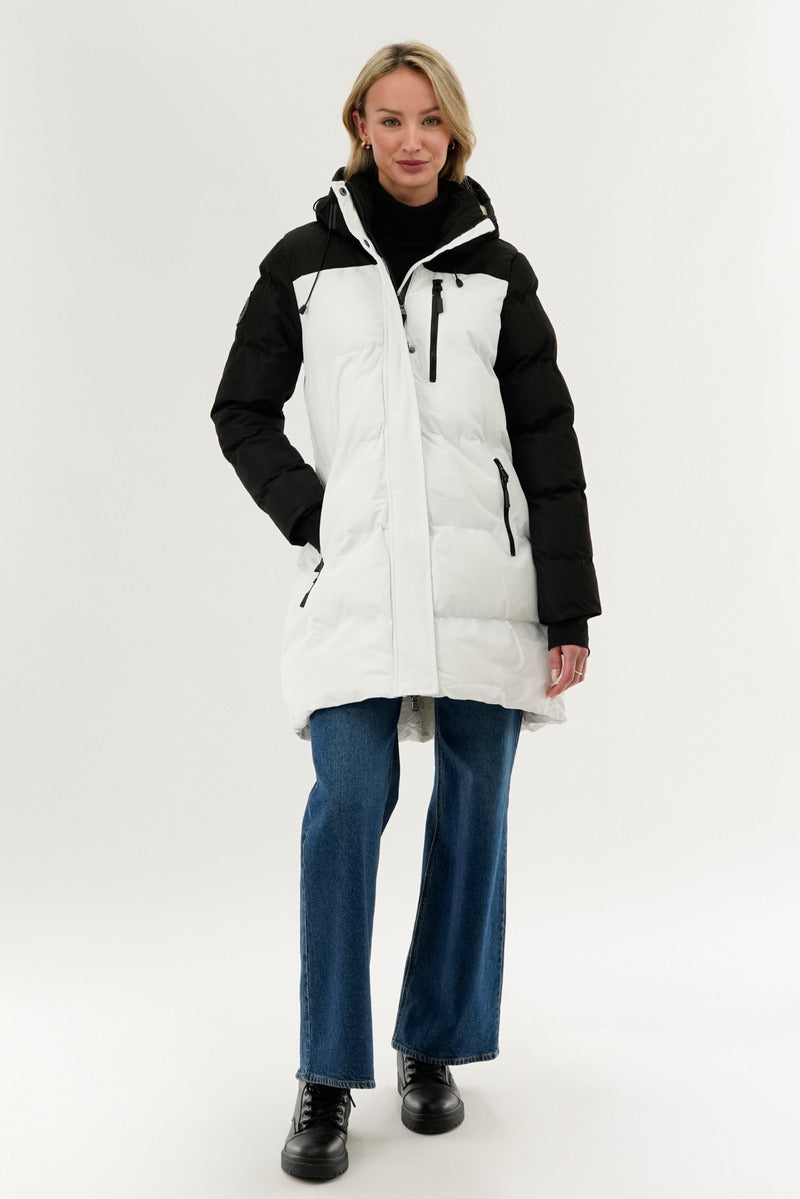 Camada Weather Gear Colour Block Puffer Parka Jacket - White - Womens Parka Jackets - Fairweather