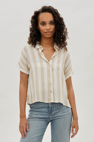 Stylexchange Vintage Striped Button Down Shirt - Beige - Womens Shirts & Blouses - Fairweather